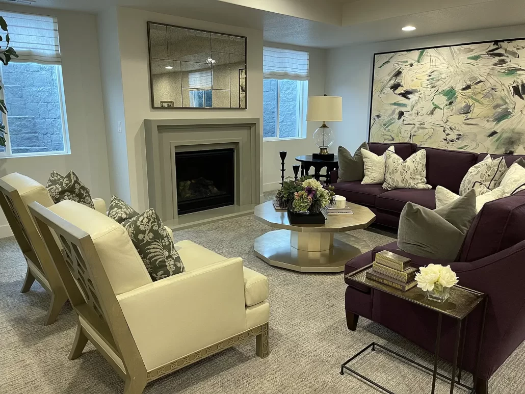 Utah Basement Finishing- an Orem family room with large soft couches
