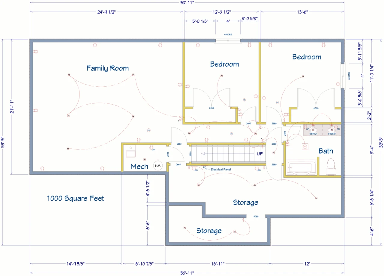 Basement Finishing Drawing for 1000 Square feet